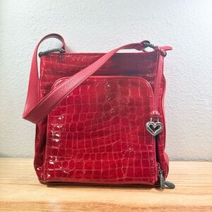 Brighton Red Croc Embossed Patent Leather Crossbody Bag - Silver Heart
